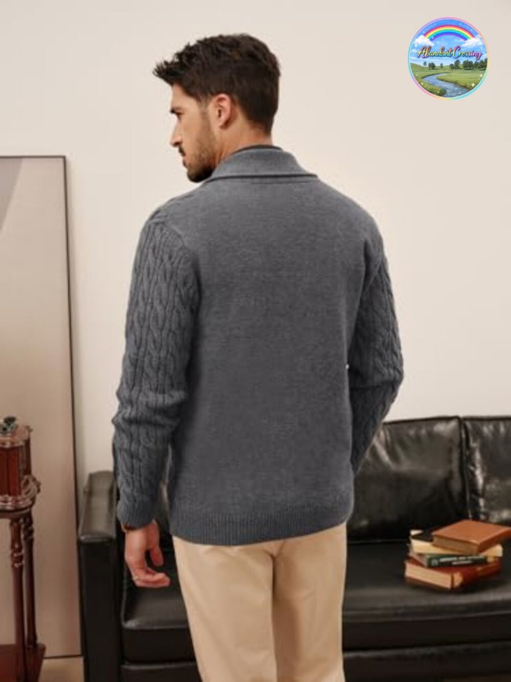 Men's Cable Knit Cardigan Button Down Shawl Collar Sweater